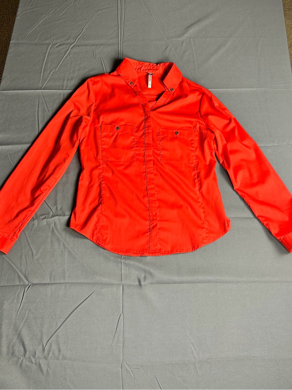 Jennifer Lopez Bright Red Button-Down Shirt with Chest Pockets